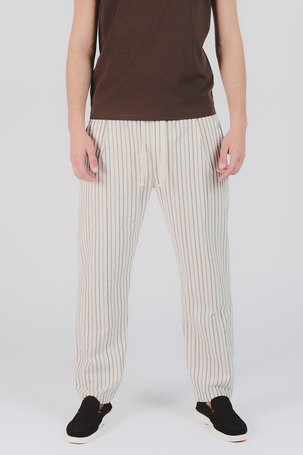 Pantaloni Cotone Righe Crema man Barone firenze