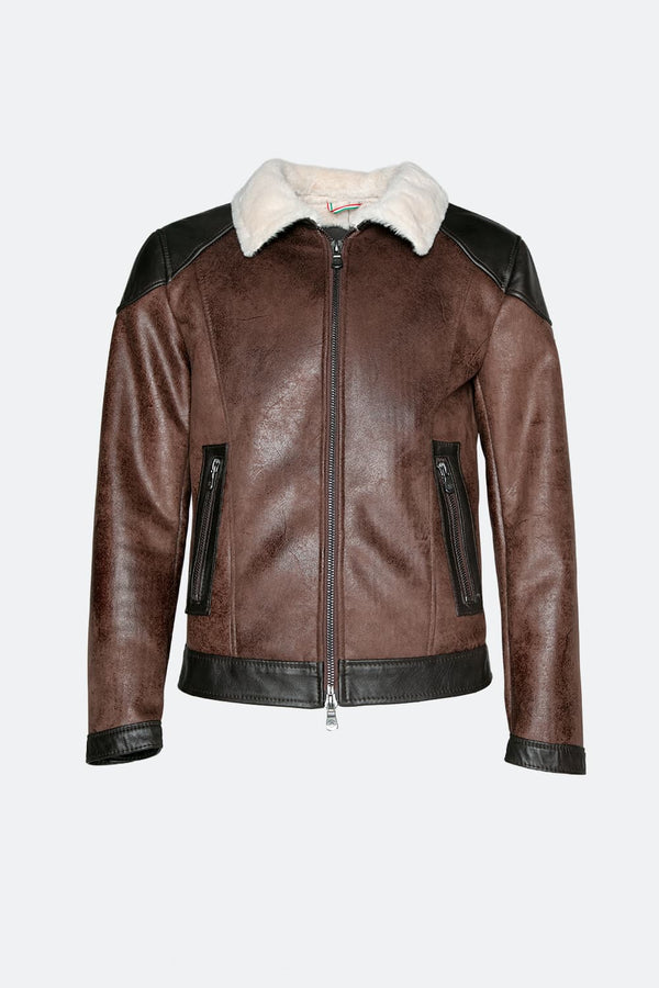 Elton Shearling Style Collar Dark Brown uomo Barone firenze
