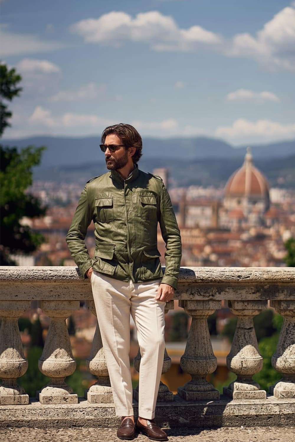 Francesco Sahariana Vintage Verde giacca uomo 100% vera pelle Made in Italy - Barone Firenze 