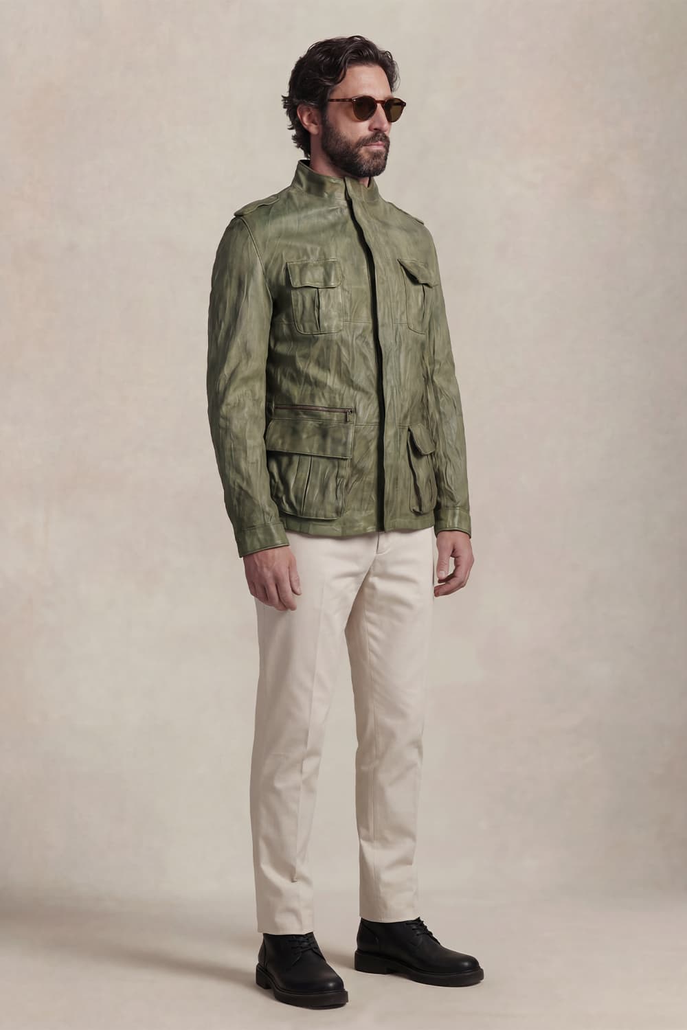 Francesco Sahariana Vintage Verde giacca uomo 100% vera pelle Made in Italy - Barone Firenze 