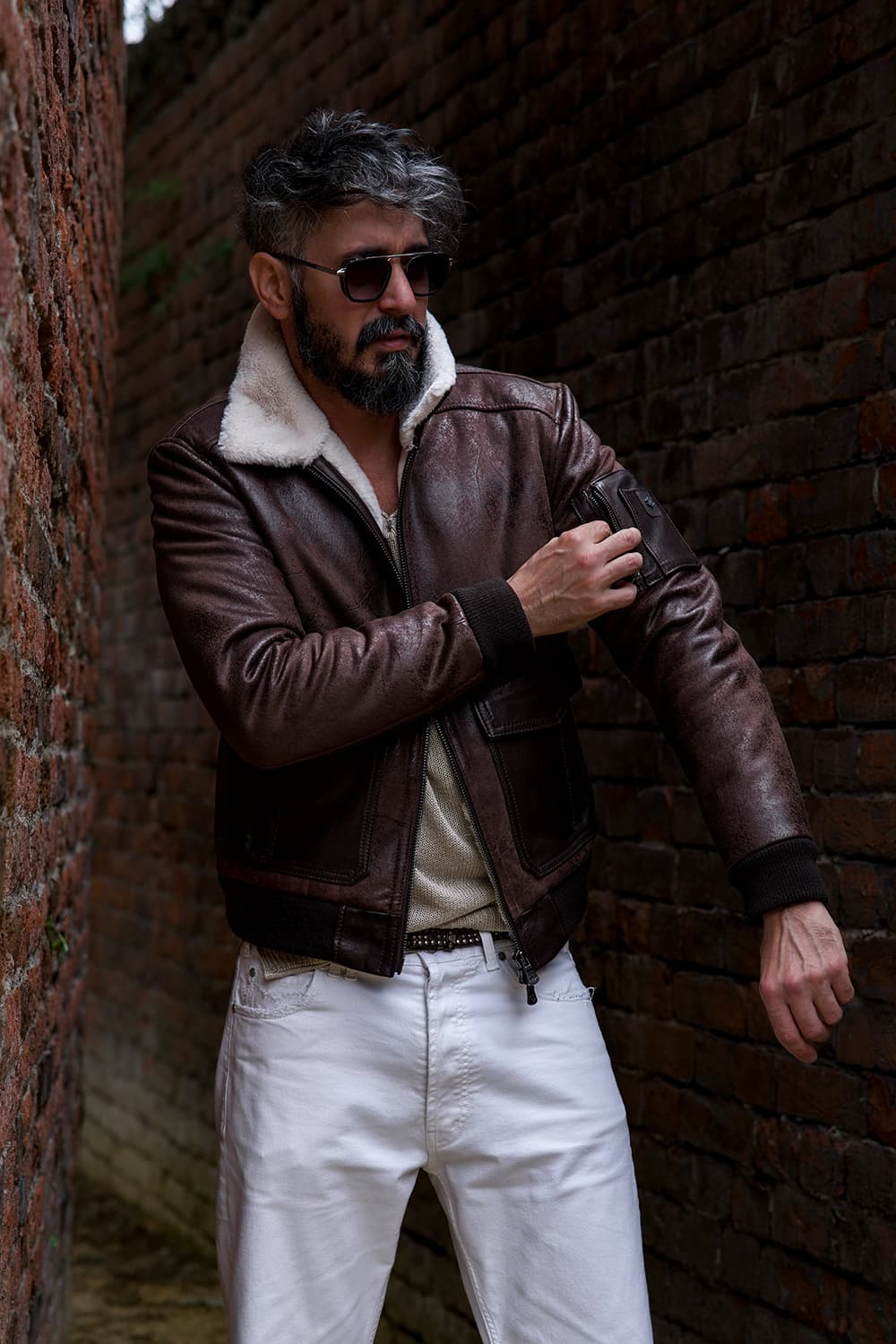 Aviator Shearling Style Dark Brown man Barone firenze - 5