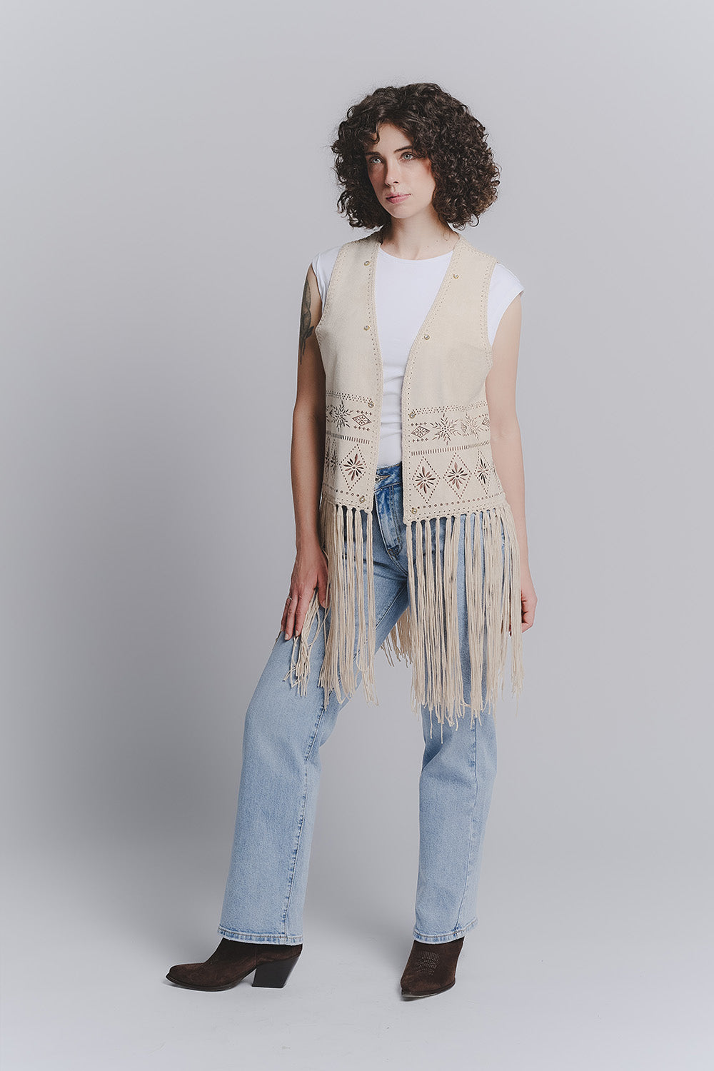 Beige Embroidered Vest woman Barone firenze - 2