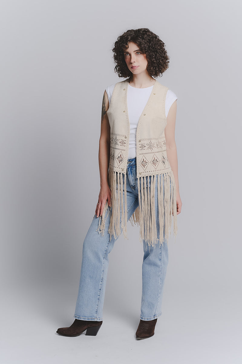 Beige Embroidered Vest woman Barone firenze - 2