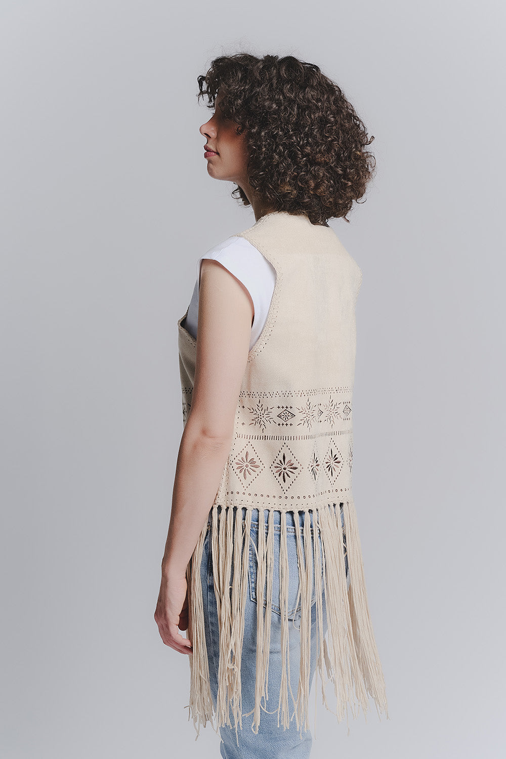 Beige Embroidered Vest woman Barone firenze - 3