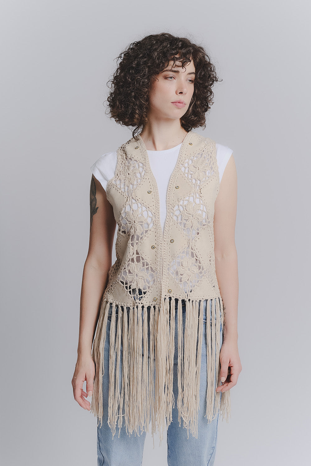 Gilet Macramè Beige woman Barone firenze - 1