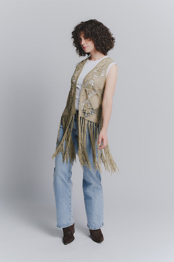 Olive Macramé Vest woman Barone firenze
