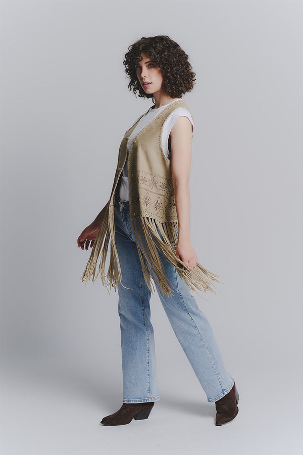 Olive Embroidered Vest woman Barone firenze