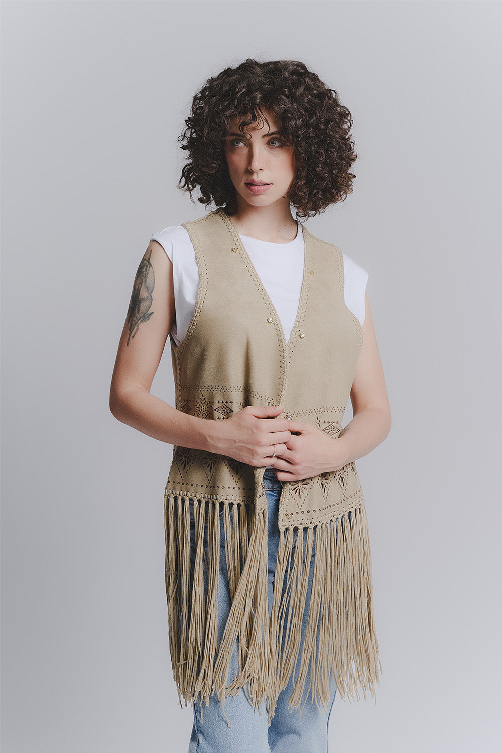 Olive Embroidered Vest woman Barone firenze - 1