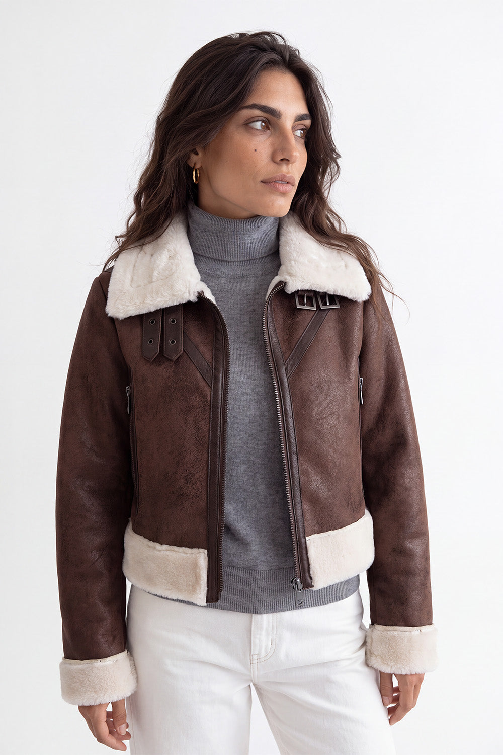 Ginevra Shearling Style Jacket Dark Brown woman Barone firenze - 1