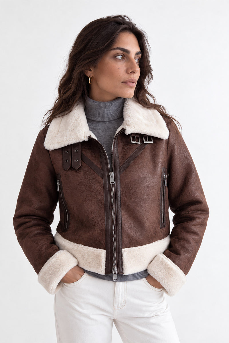 Veste Ginevra Shearling Style Marron Foncé woman Barone firenze - 5