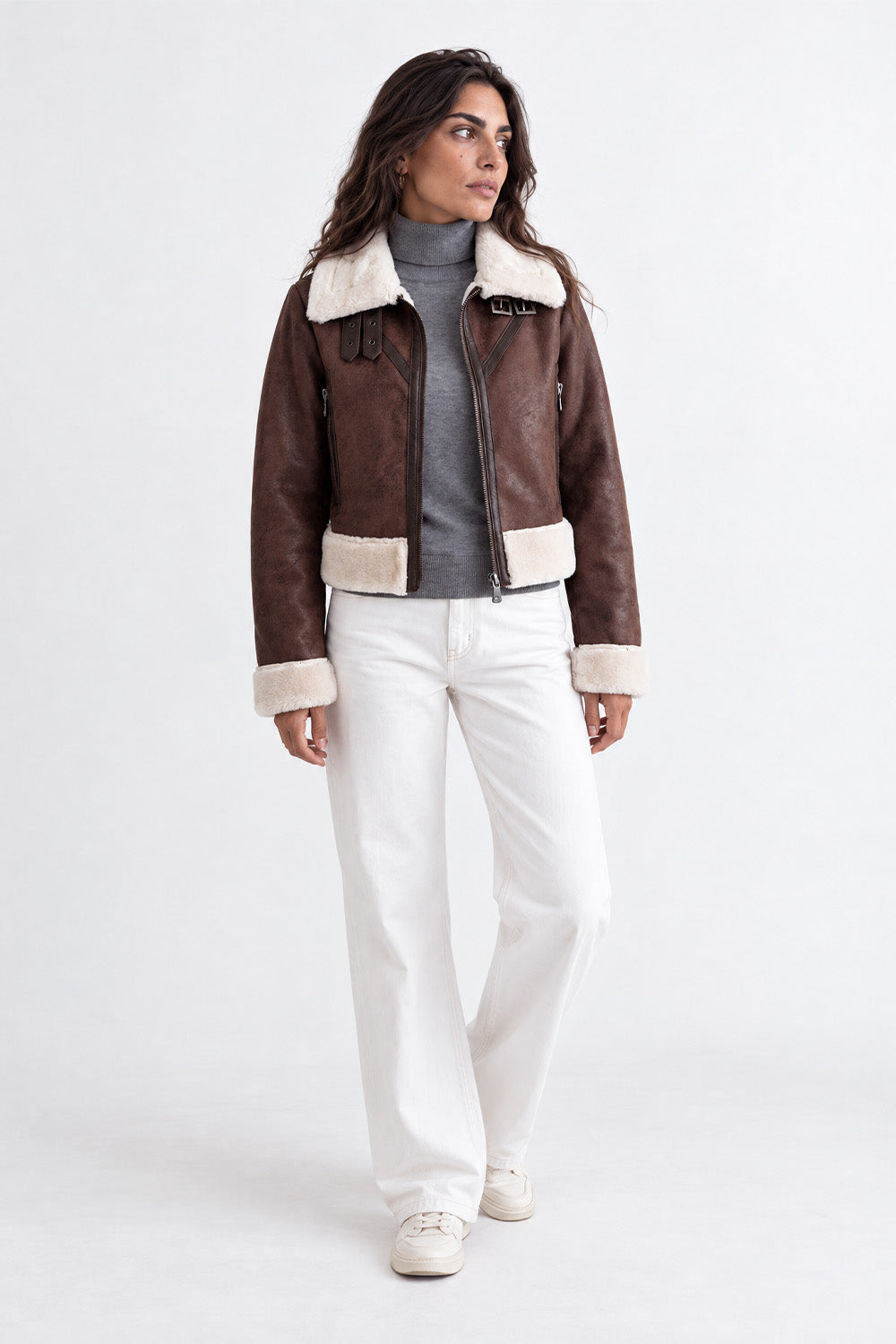 Veste Ginevra Shearling Style Marron Foncé woman Barone firenze - 7