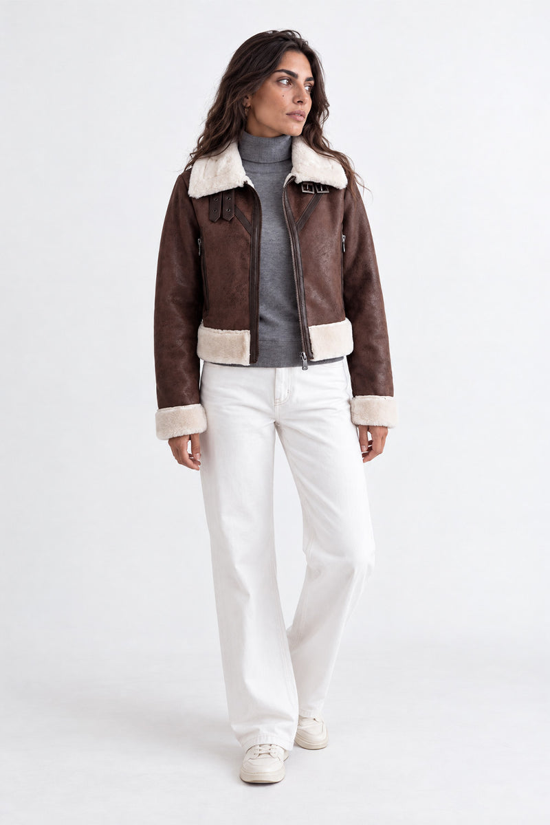 Veste Ginevra Shearling Style Marron Foncé woman Barone firenze - 7