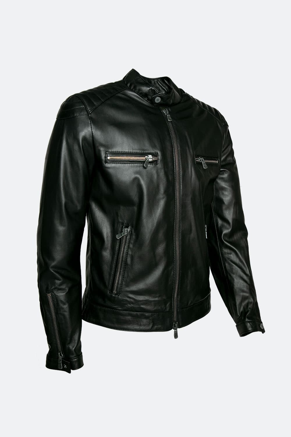 Michele Black Leather Jacket with Stitching man Barone firenze - 6