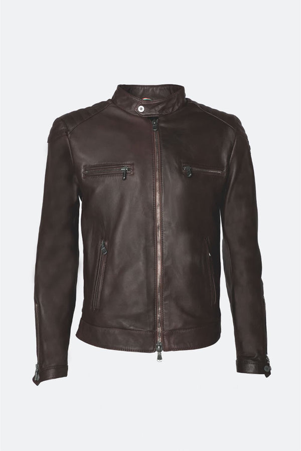 Michele Leather Jacket with Stitching uomo Barone firenze