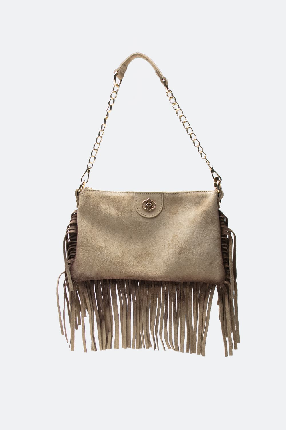 Opéra Suede Taupe Fringed Bag woman Barone firenze - 1