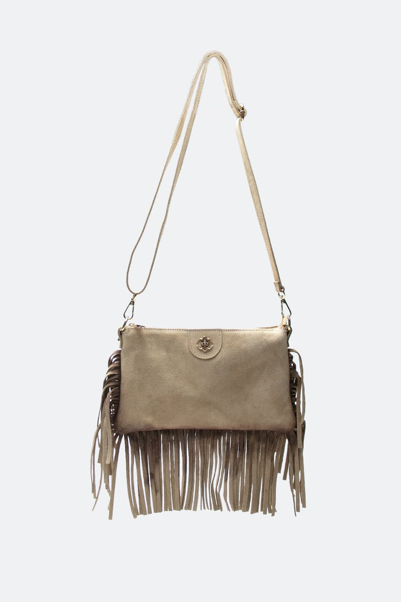 Opéra Suede Taupe Fringed Bag woman Barone firenze - 4