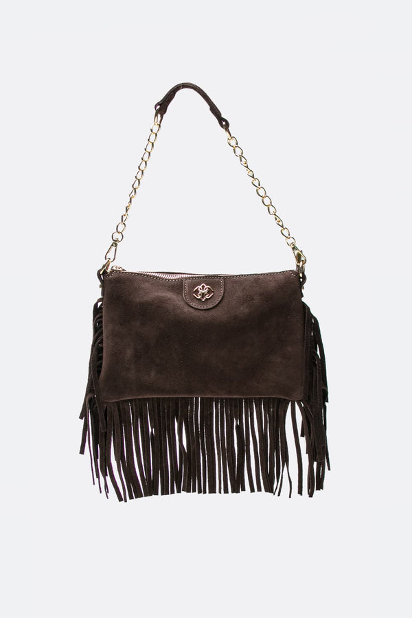 Opéra Suede Dark Brown Fringed Bag donna Barone firenze