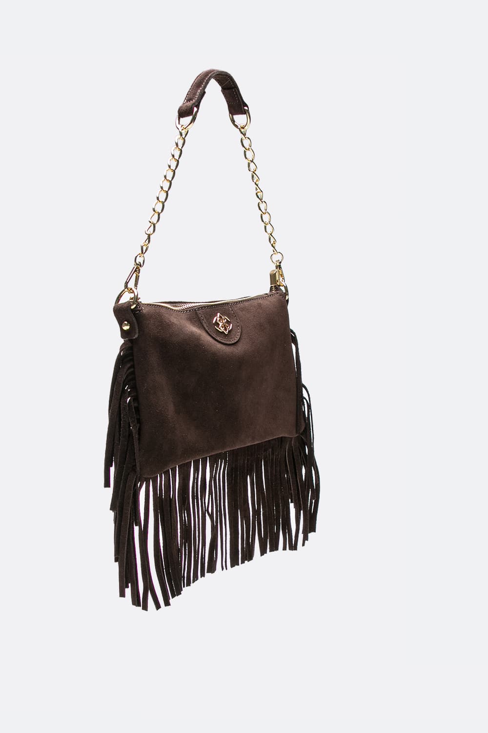 Opéra Suede Dark Brown Fringed Bag donna Barone firenze - 2