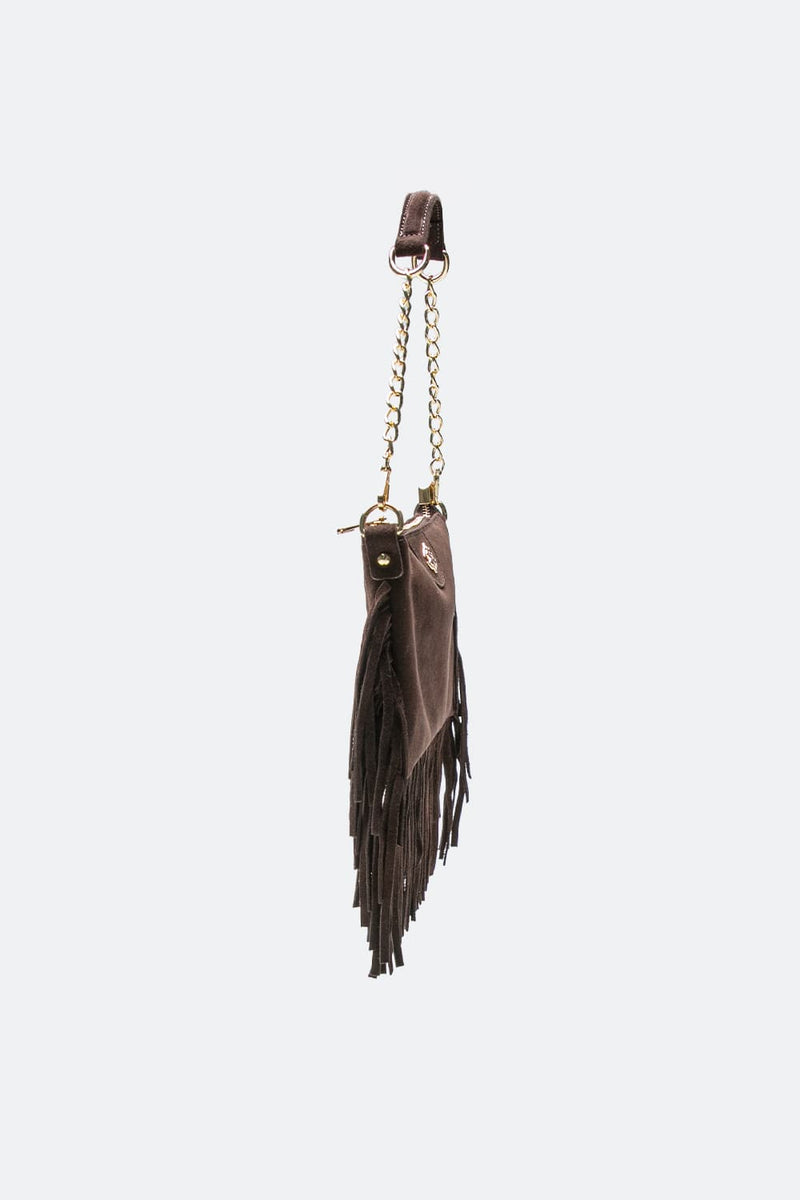 Opéra Suede Dark Brown Fringed Bag donna Barone firenze - 3