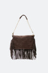 Opéra Suede Dark Brown Fringed Bag donna Barone firenze - 5