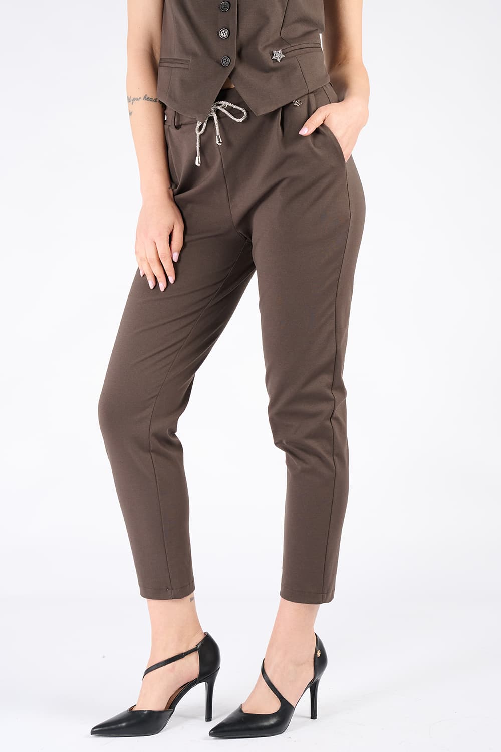 Shine Trousers Dark Brown woman Barone firenze - 1