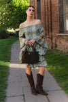 Short Gipsy Dress Turquoise Boat Neck woman Barone firenze - 4