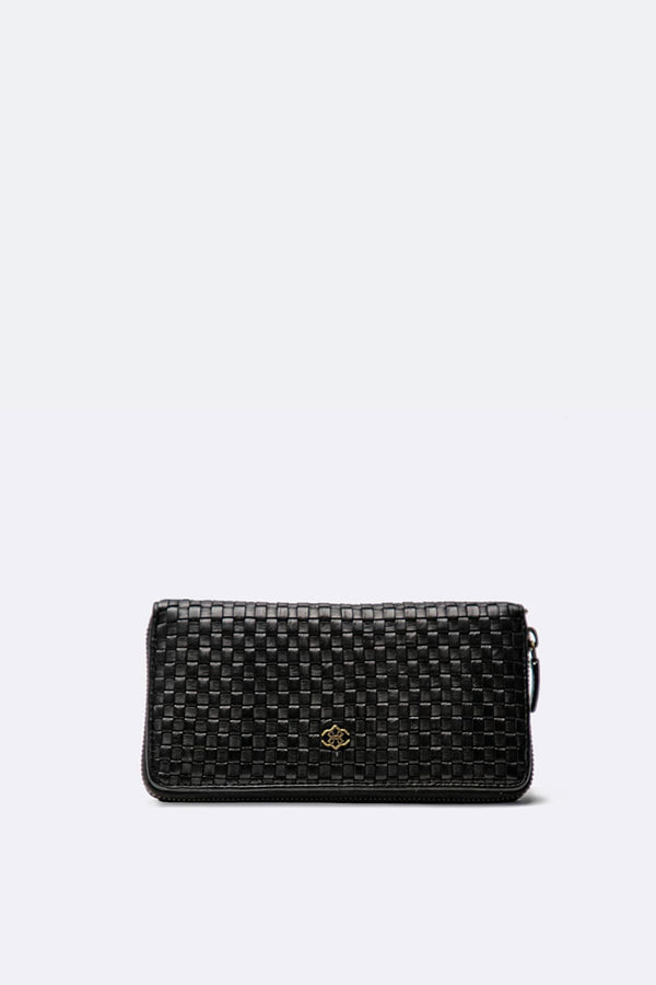 Large Woven Wallet in Black unisex Barone firenze