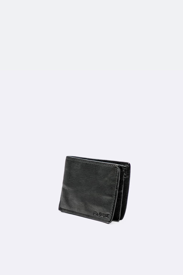 Men's Smooth Black Leather Wallet man Barone firenze