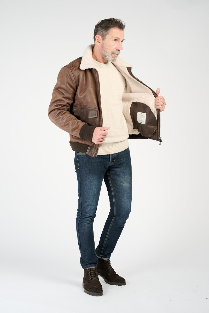 Aviator Shearling Style Dark Brown man Barone firenze - 11