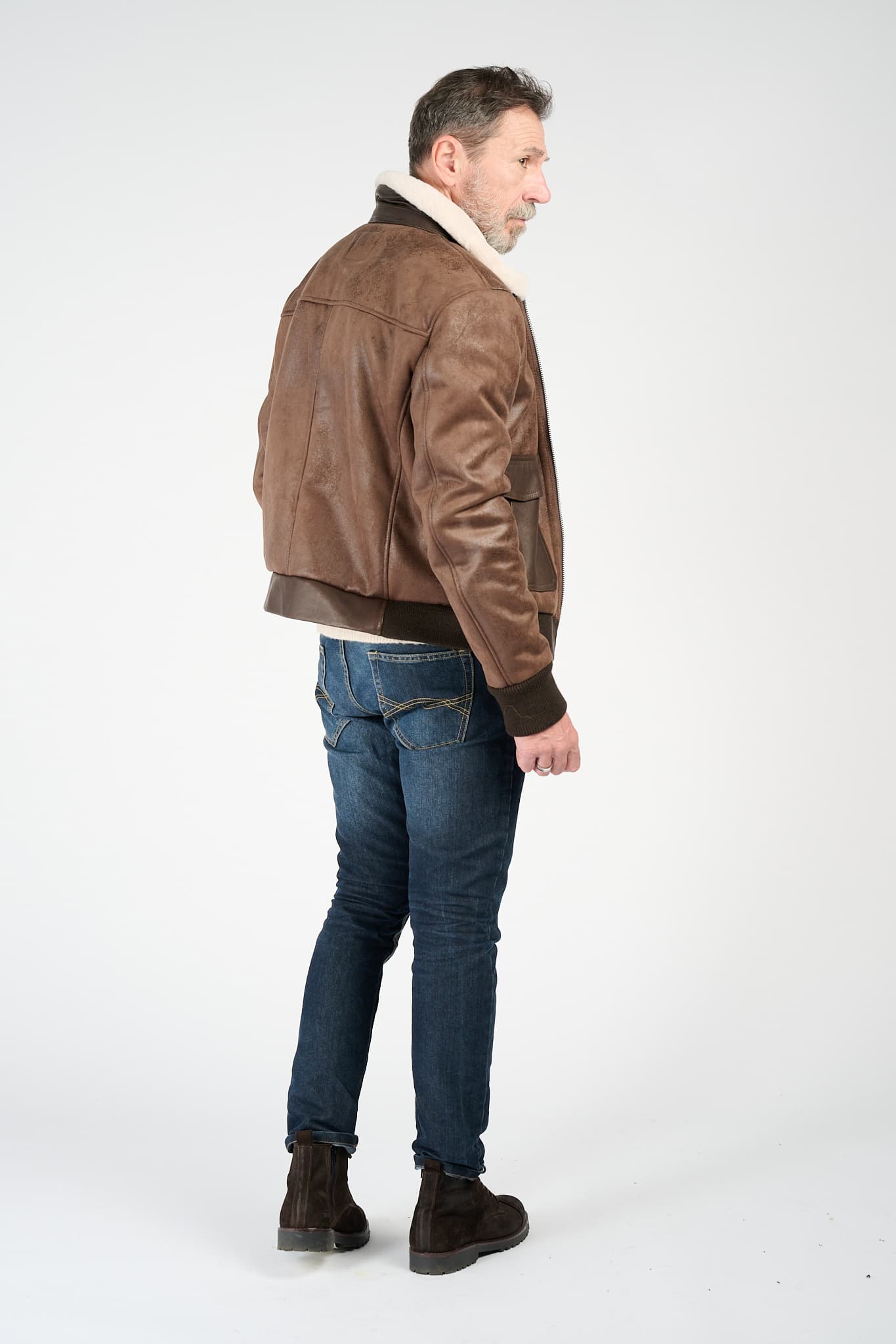 Aviator Shearling Style Dark Brown man Barone firenze - 14