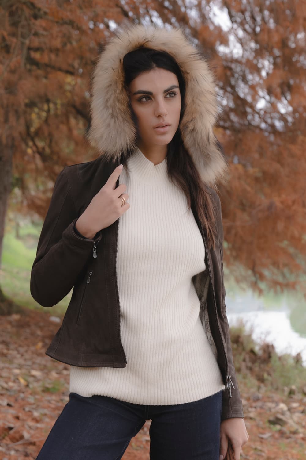 Sofia Oleato con Cappuccio Fur Tdm giacca donna 100% vera pelle Made in Italy - Barone Firenze