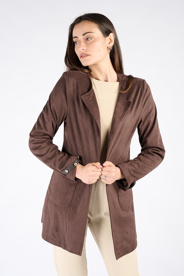 Alcantara Duster Coat in Dark Brown woman Barone firenze