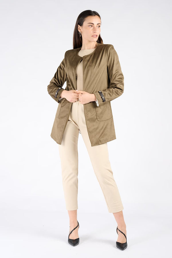 Alcantara Duster Coat in Green woman Barone firenze