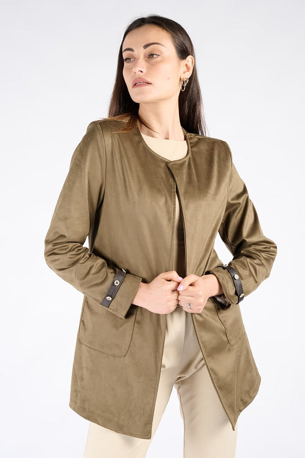Alcantara Duster Coat in Green woman Barone firenze