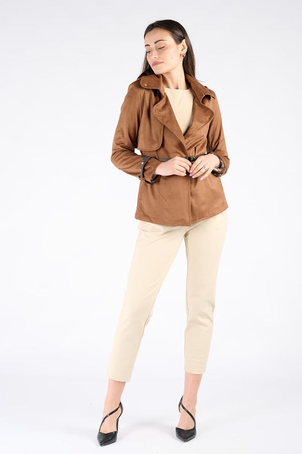 Short Alcantara Trench Coat in Tan woman Barone firenze
