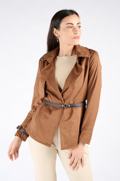Short Alcantara Trench Coat in Tan
