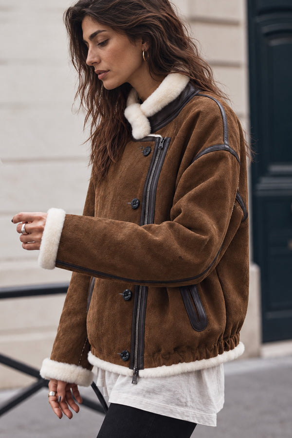 Viktoria Shearling Style Tabacco/Crema woman Barone firenze