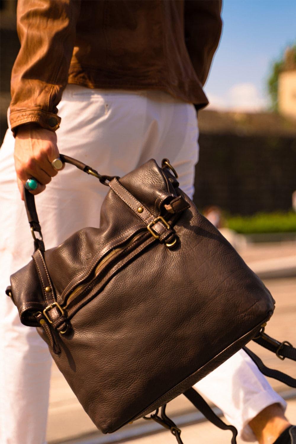 BRN - 050 Backpack in Dark Brown unisex Barone firenze - 8