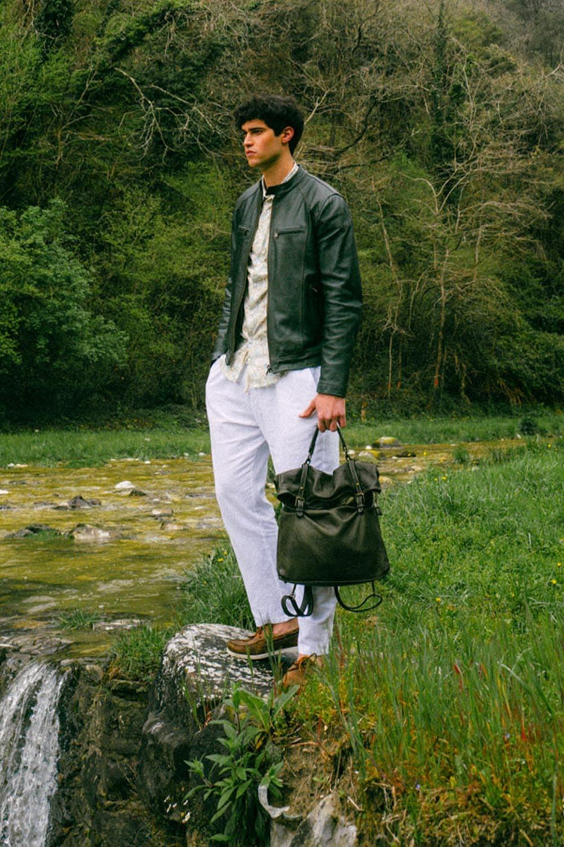 Brn 050 Green Backpack unisex Barone firenze - 7