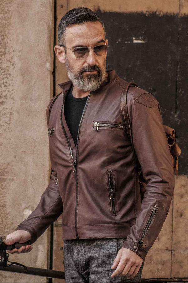 Michele Leather Jacket with Stitching uomo Barone firenze