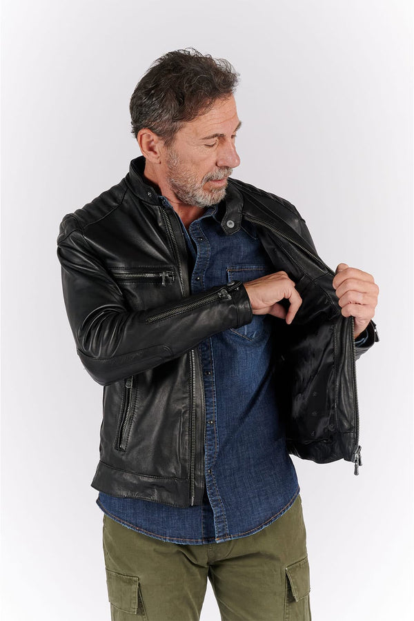 Michele Leather Jacket with Stitching uomo Barone firenze