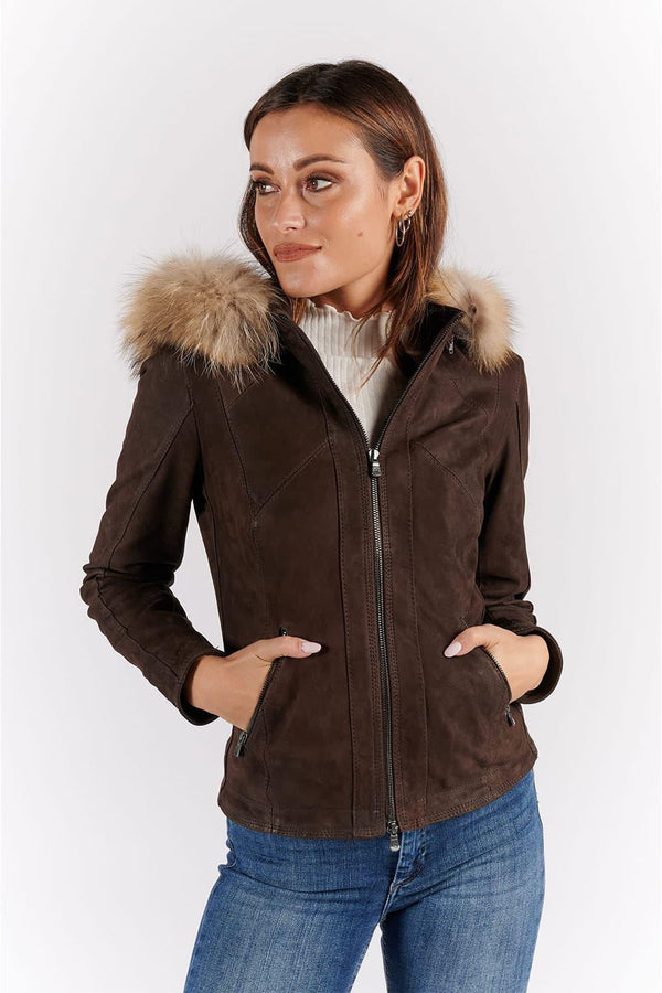 Sofia Oleato avec Capuche Fourrure Marron foncé woman Barone firenze